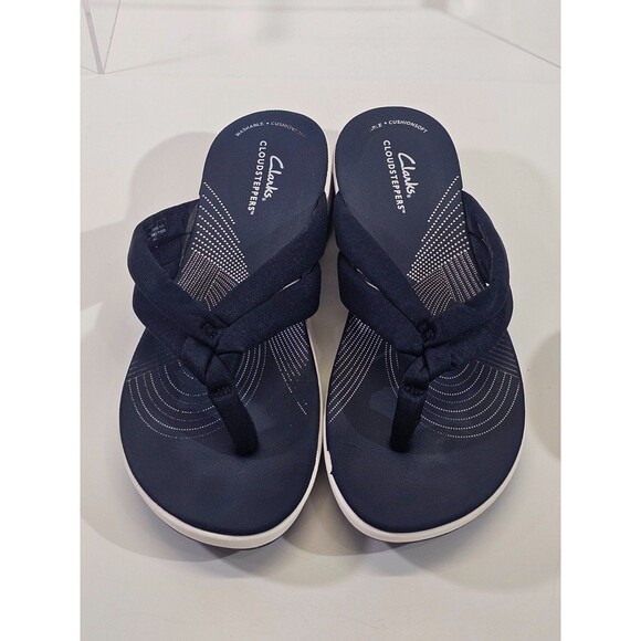 CLARKS Women's 9 Arla Kaylie‎ 2 Fabric Thong Flip Flop Beach Pool Sandals Navy - Picture 7 of 11